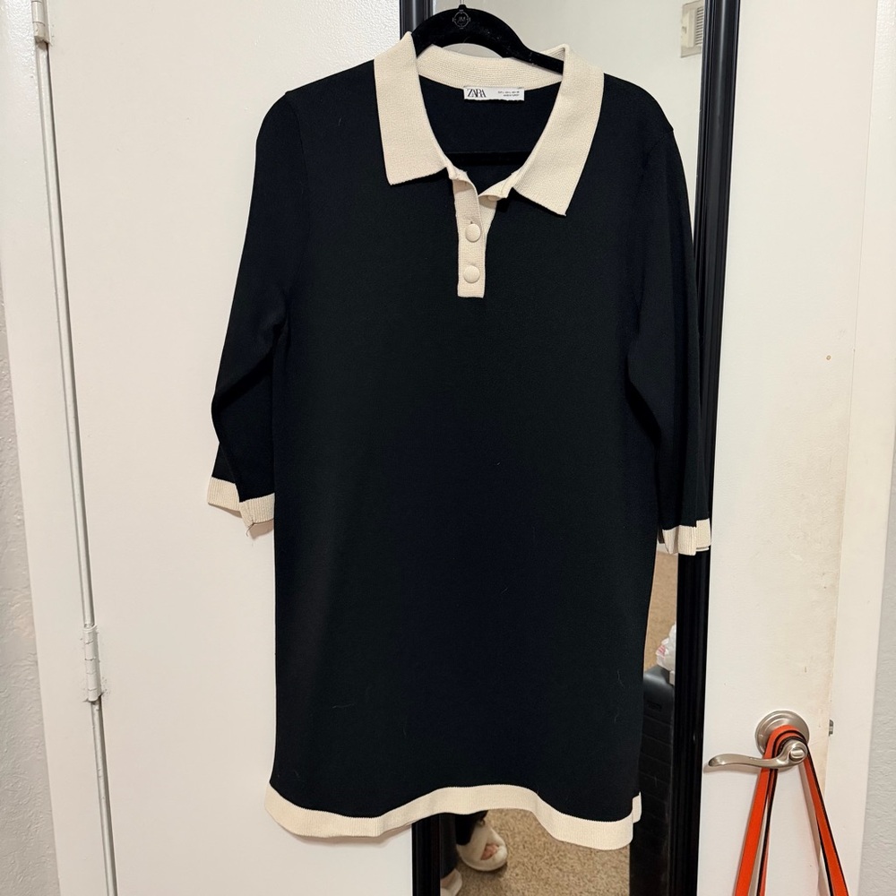 Zara Black Mini Dress with Cream Trim